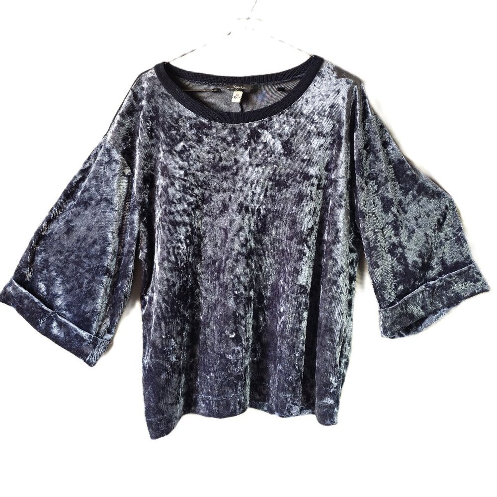 Supplies Crushed Velvet Blue 3/4 Sleeve Top XL